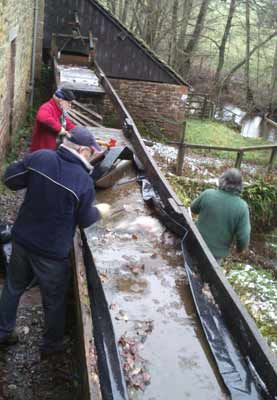 The old launder being taken down